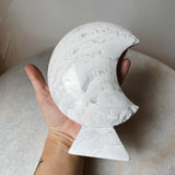 Snow Agate Moon Carving ~ One