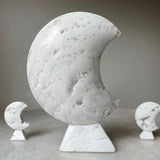 Snow Agate Moon Carving ~ One